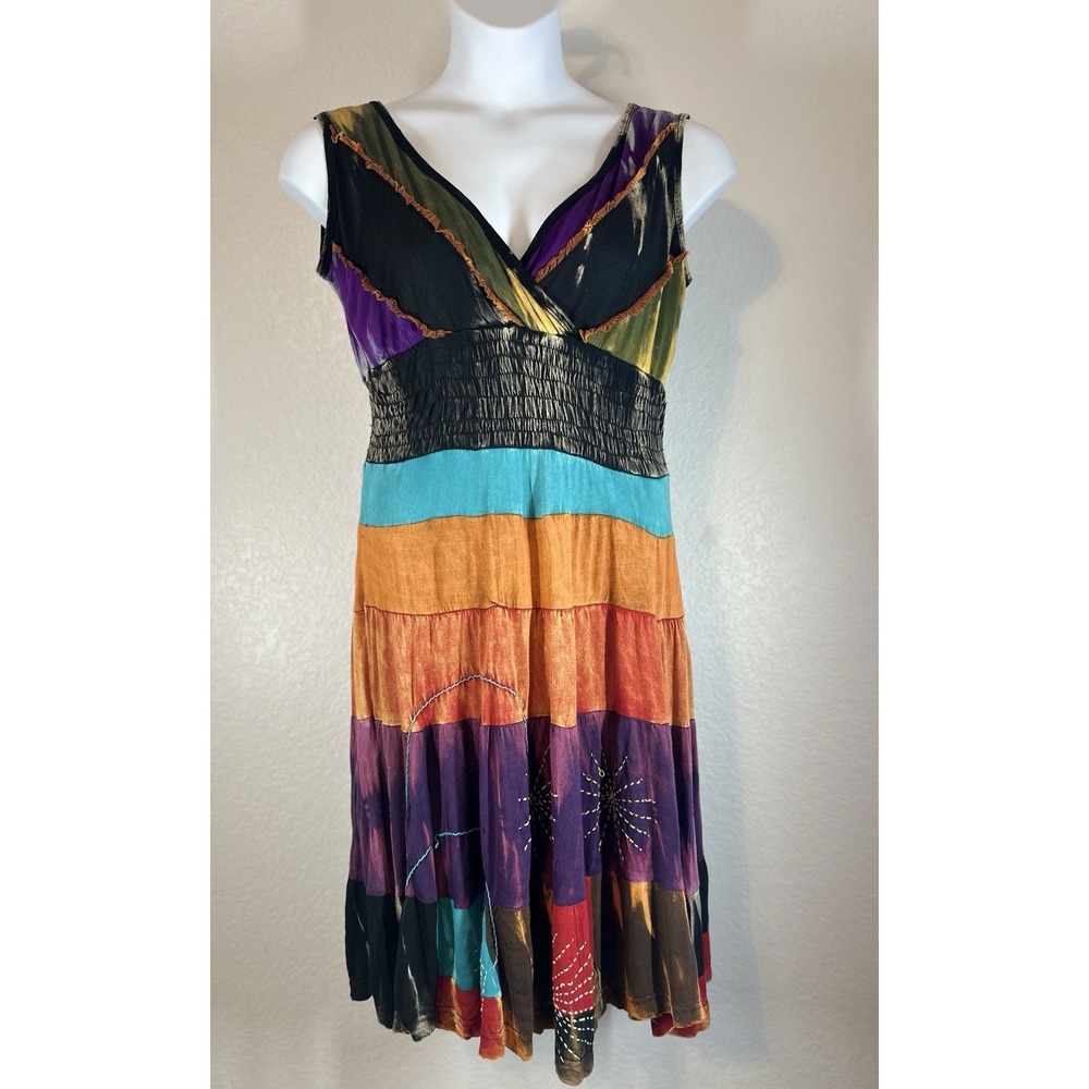 VTG Rising International Nepal Boho Indie Multicolor Patchwork Dress Size L